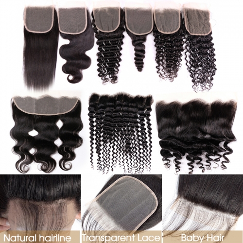 Brazilian Hair 4x4 5x5 6x6 Transparent Lace Closure and 13x4 13x6 Transparent Lace Frontal