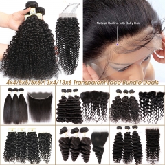 Brazilian Hair Factory Unprocessed 11A Transparent 3 Bundle Hair Deals With 4x4 5x5 6x6 Lace Closure & 13x4 13x6 Lace Frontal