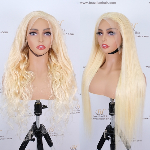 100% Human Brazilian Hair Blonde Color 13x4 Lace Frontal Wig 180% Density Custom Wig