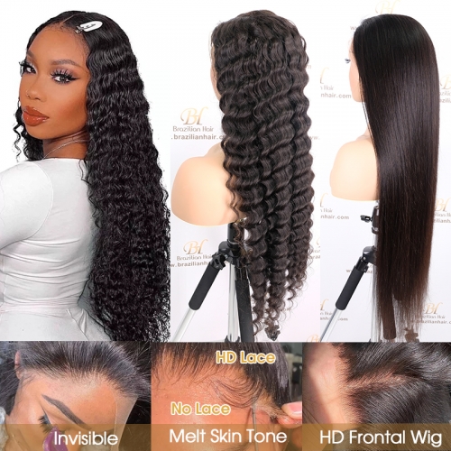 Custom 11A Grade Brazilian Hair 13x4 & 13x6 HD Full Frontal Wigs 180% 200% Density For Women
