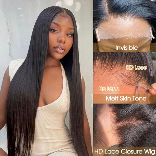 Brazilian Hair Custom 4x4 5x5 6x6 HD Lace Closure Wig 180% 200% Density Human Hair Wigs