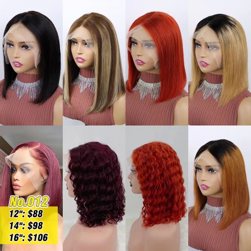 11A Grade Colored 13x4 Transparent Lace Bob Wig 150% Density 100% Human Hair Wig