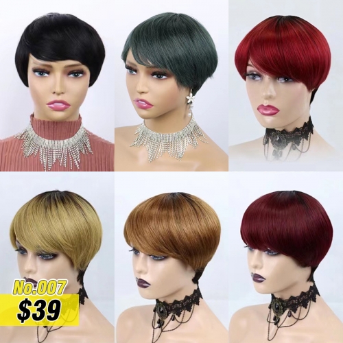 Machine Wig Pixie Cut Wig Cheap Wig Silky Straight 100% Human Hair Wig Very Low Price