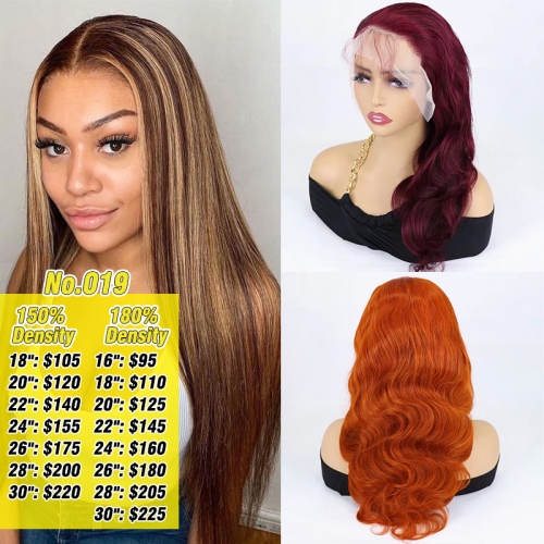 #99J #350 #4/27 Color 13x4 Transparent Lace Front Wig 150% & 180% Density 100% Human Hair Wig