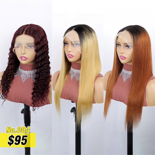 #99J #1B/27 #1B/30 Color T-Part 13x4x1 Lace Wig Silky Straight Deep Curly Jerry Curly 150% Density